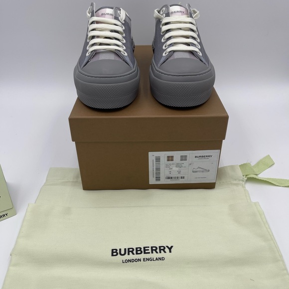 Burberry Jack check Canvas low-top sneakers 39.5 pale grey/ pink - Picture 5 of 8